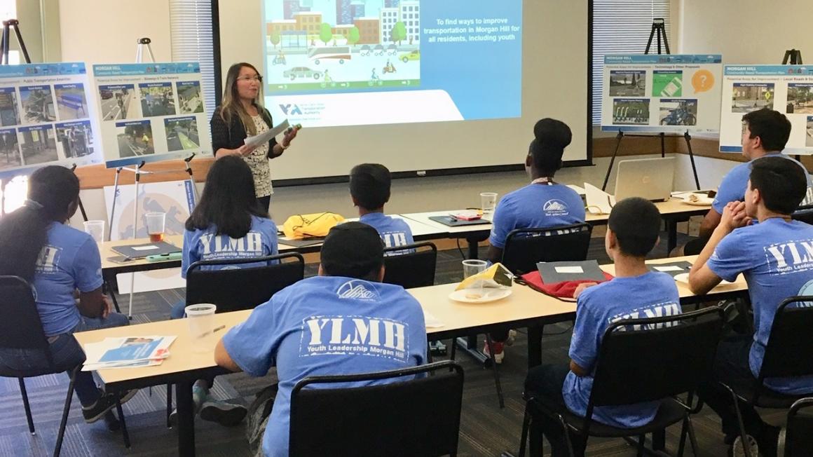 VTA planner Patty Boonlue leads discussion with Morgan Hill students