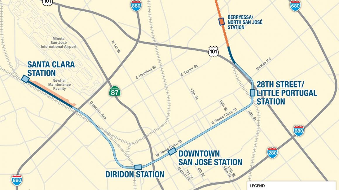 Map of VTA's BART Phase II alignment