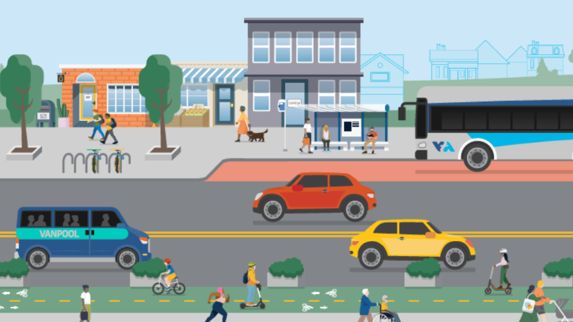 City street with VTA bus and cars 