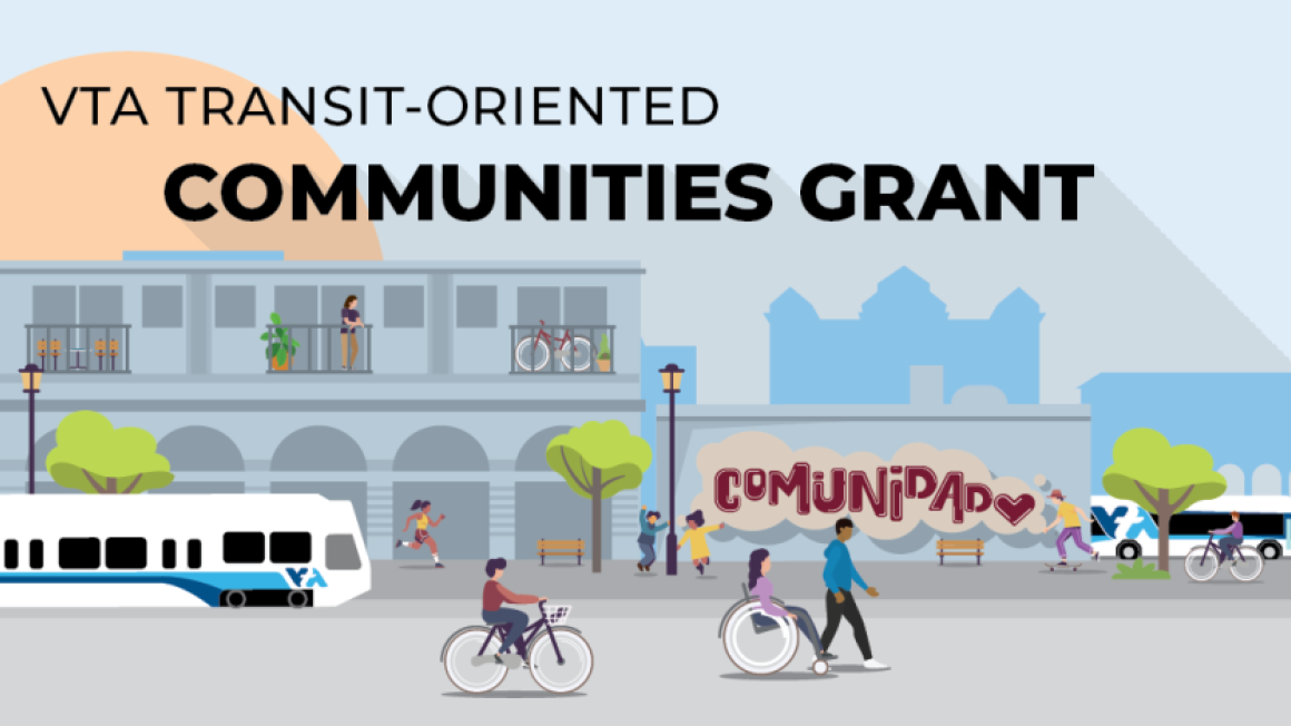 graphic with train, person in wheelchair, person  on a bike, trees and sidewalk