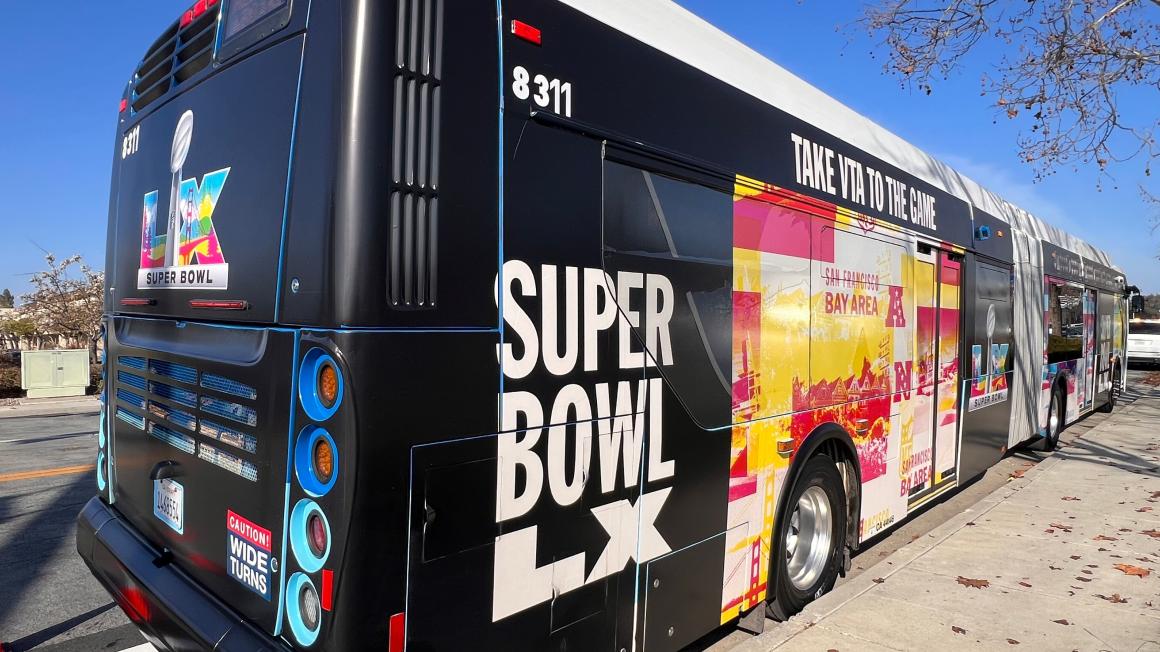 super bowl design on bus