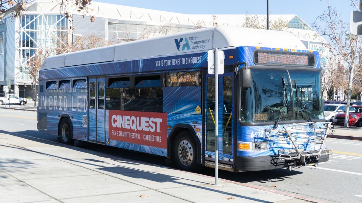 VTA Bus with Cinequest Bus Wrap