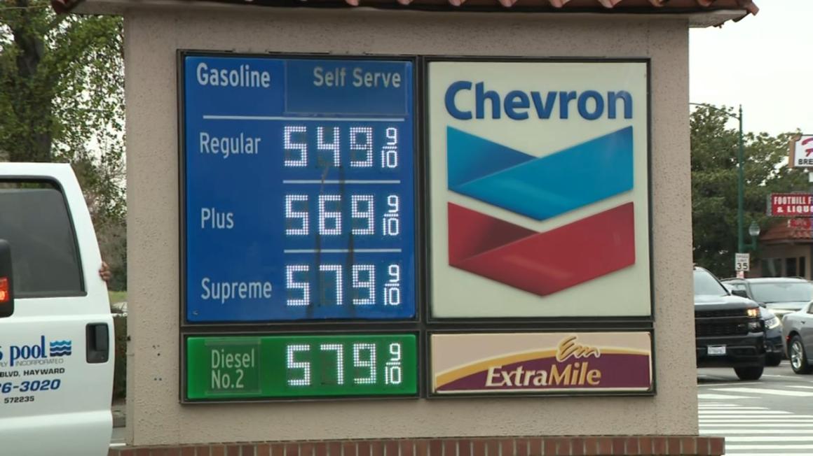 sign showing gas prices 5.49 a gallon