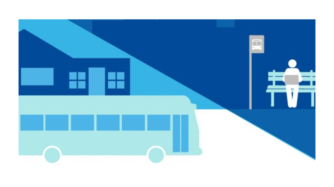 graphic showing a bus and a person waiting at the bus stop