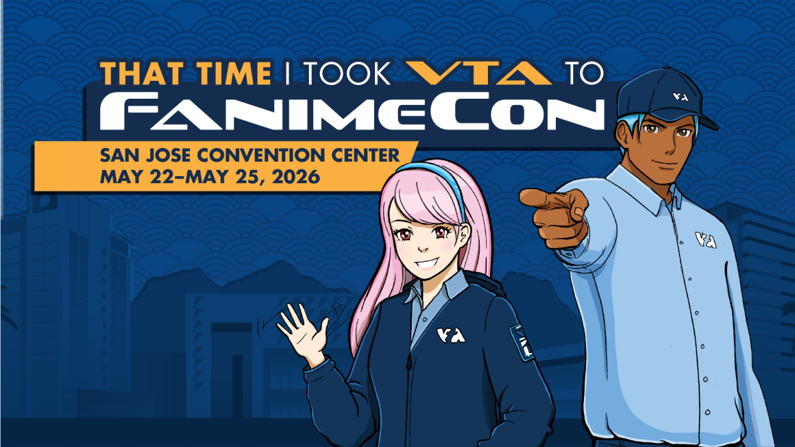graphic of man and woman in VTA jackets and shirts with FanimeCon logo