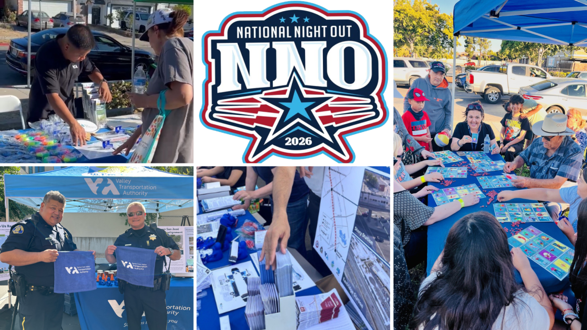 2026 National Night Out logo with photos in a collage format from previous NNO events VTA participated in