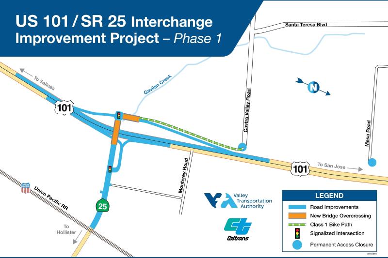map showing the reconfiguration of interchange at 101 and 25