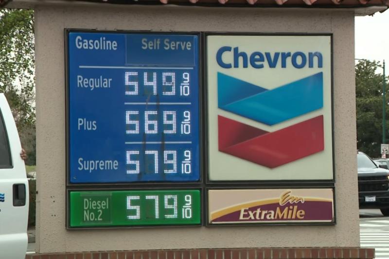 sign showing gas prices 5.49 a gallon