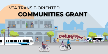graphic image showing bus, train, people walking and riding bikes near neighborhoods