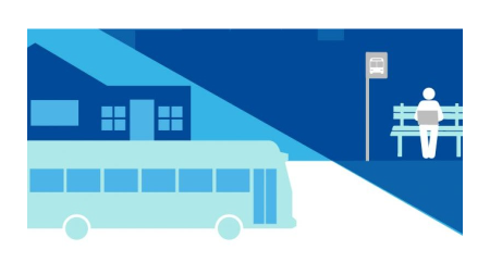 graphic showing a bus and a person waiting at the bus stop