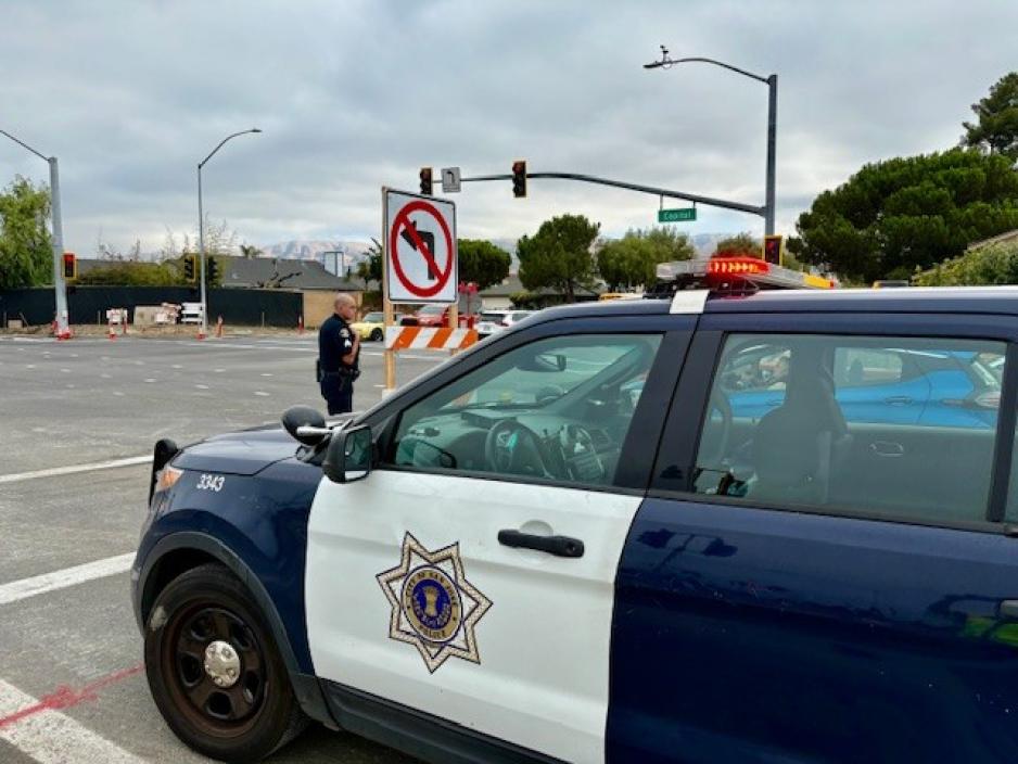 police car in intersection