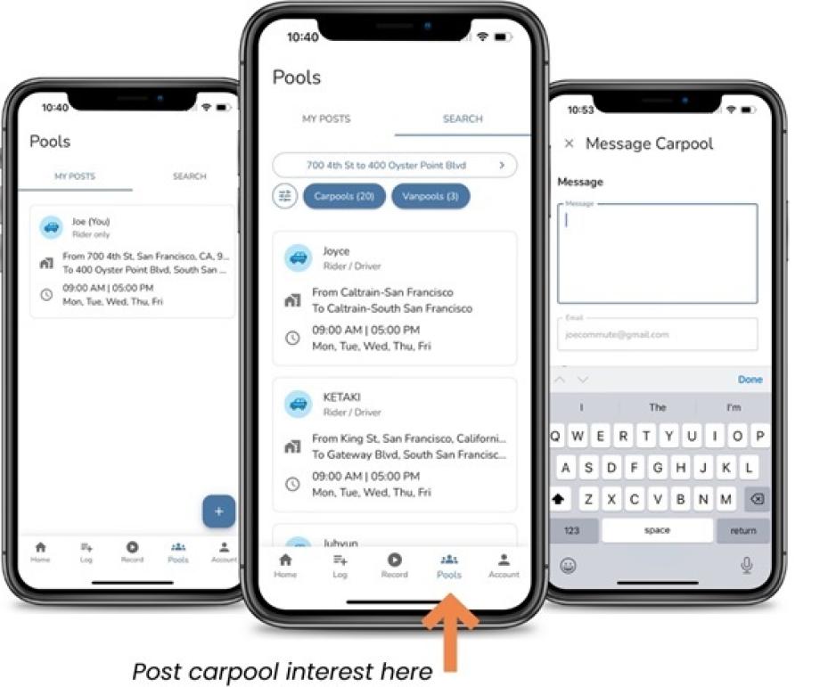 Find carpool partners using the app