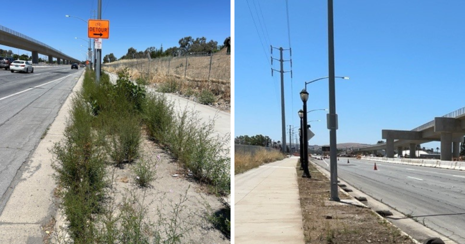 before and after photos of clean up on Capitol Expressway
