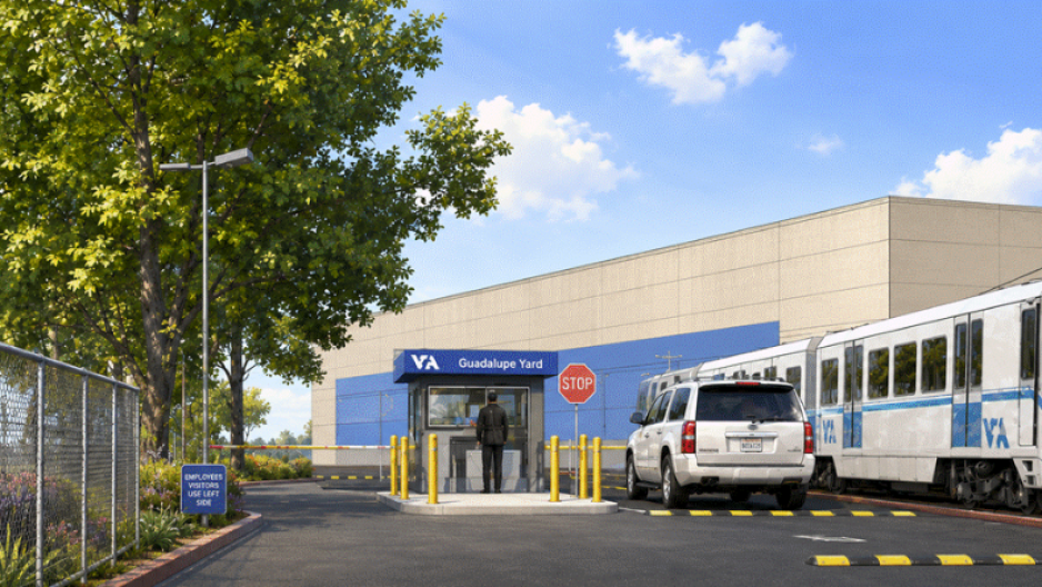 Rendering of Guadalupe Yard with vehicles passing through.