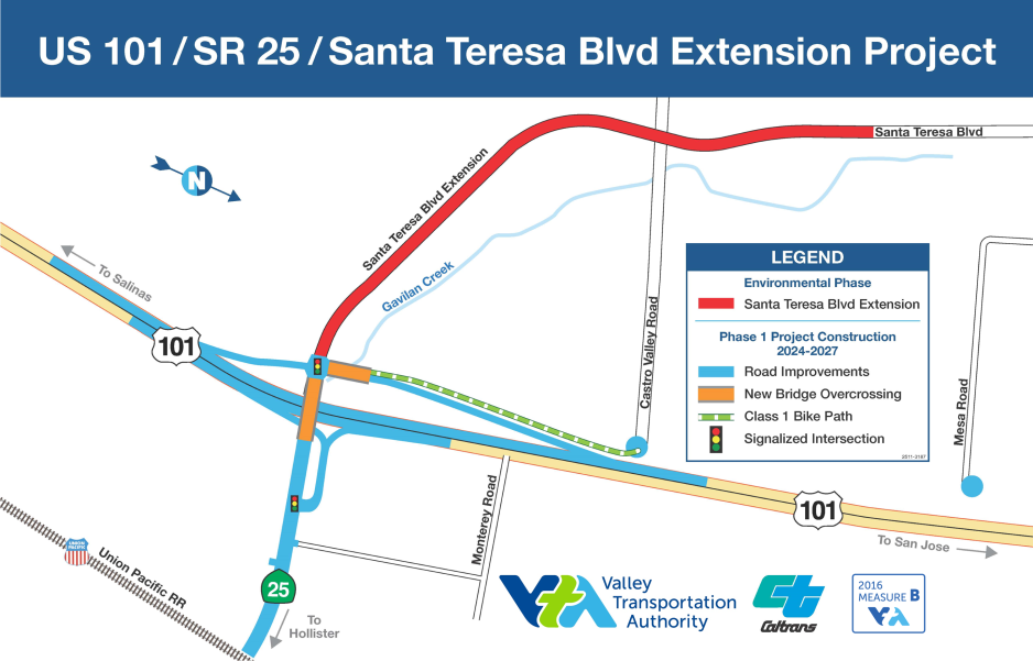 US 101/SR 25/Santa Teresa Road Extension Project Map